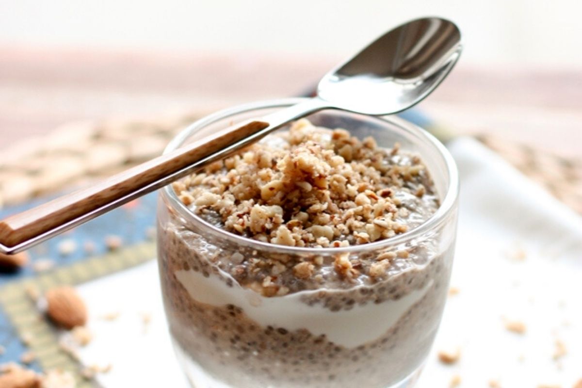 Banana Chia Pudding with Almond Crumb Topping