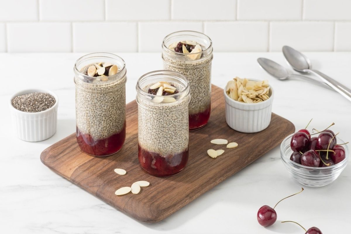 Almond Cherry Blossom “Jelly Donut” Chia Pudding