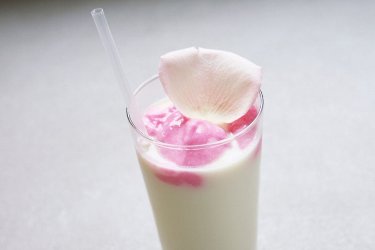 Almond Infused Milk And Rose Petal Foam