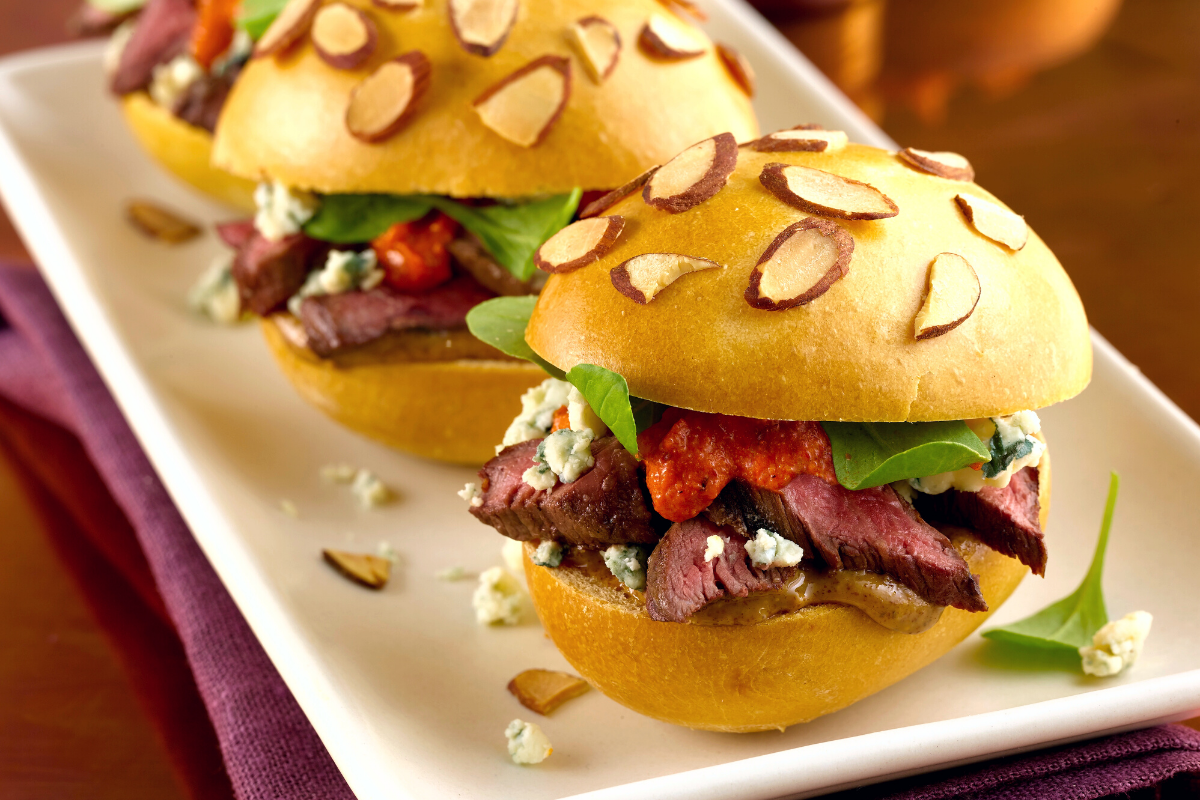 Grilled Skirt Steak Sliders with Smoked Almond Romesco