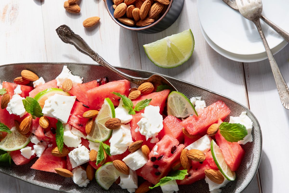 Watermelon Almond Feta Cheese Salad