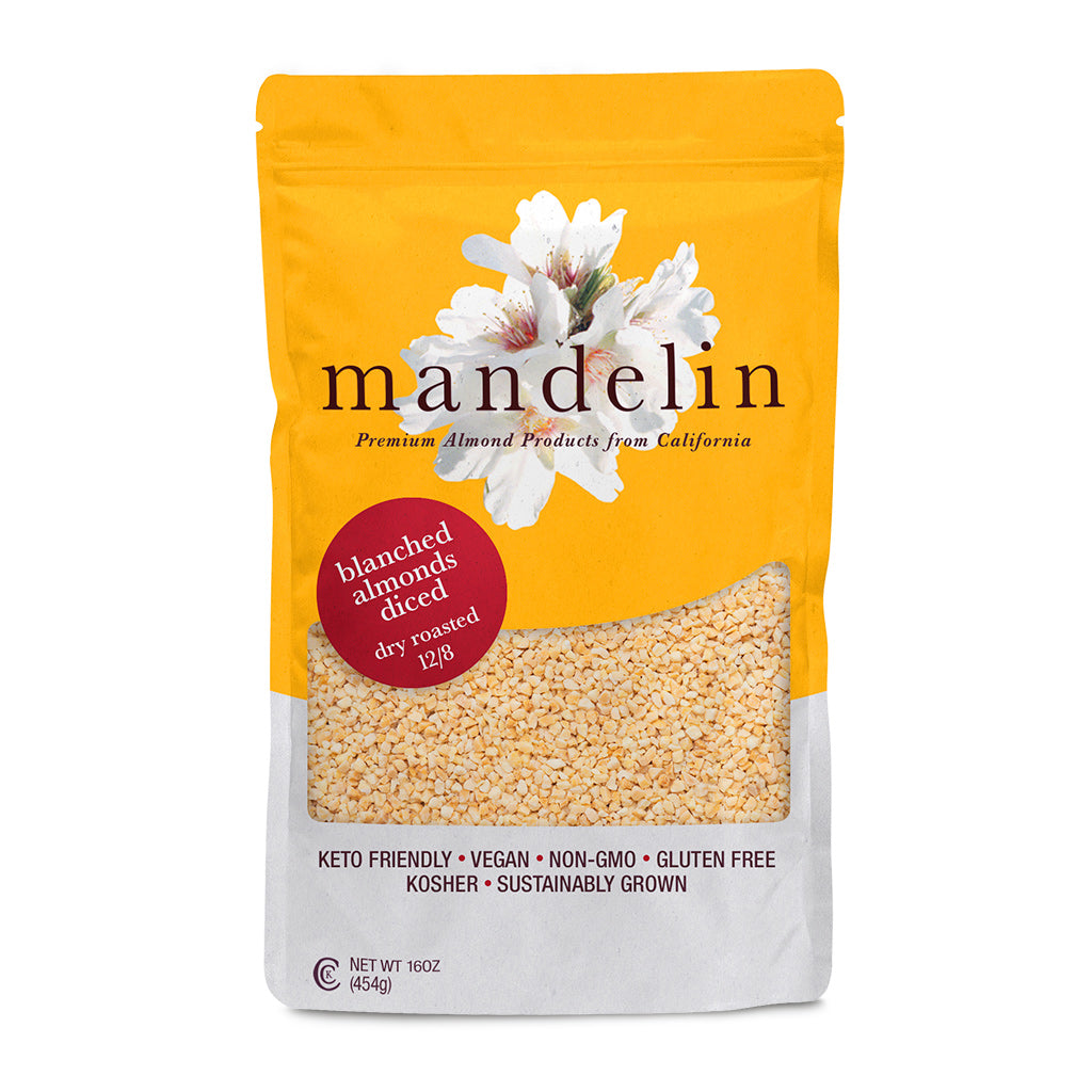 Blanched Almonds Diced Dry Roasted Small (12/8)